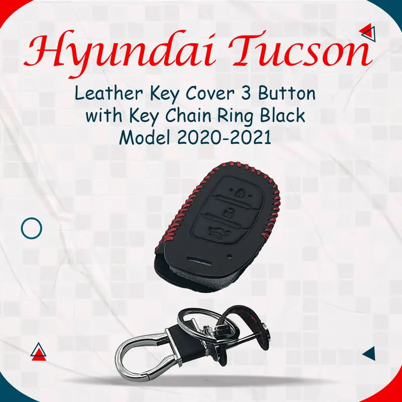 Hyundai Tucson Leather Key Cover 3 Button With Keychain 2020 - 2024 - - Ring Black 1