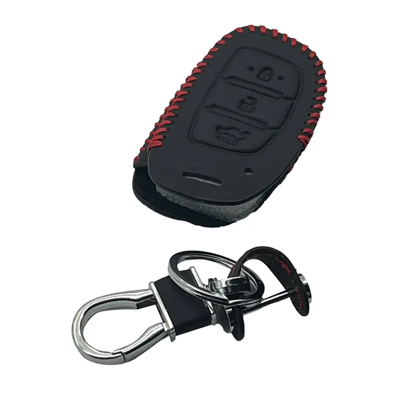 Hyundai Tucson Leather Key Cover 3 Button With Keychain 2020 - 2024 - - Ring Black 2