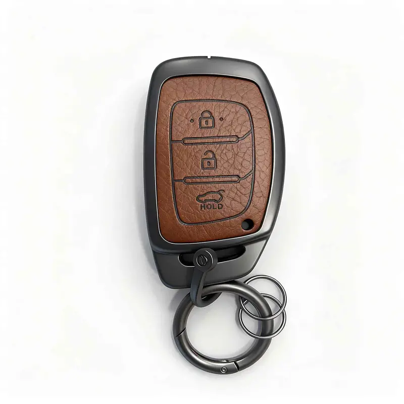 Hyundai Tucson Metal Key Shell With Brown Luxury Keychain 2020 - 2024 2