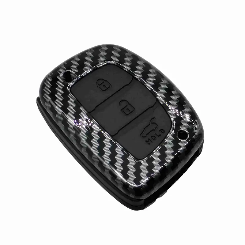 Hyundai Tucson Plastic Key Cover Carbon Fiber With Black Pvc 2020 - 2024 - 3 Buttons 2