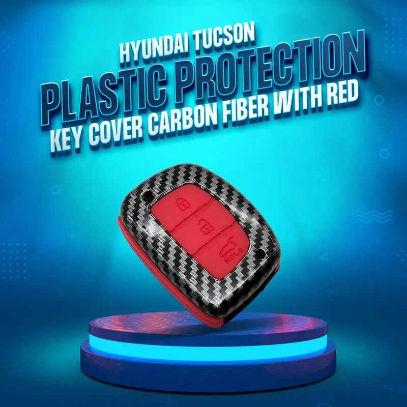 Hyundai Tucson Plastic Protection Key Cover Carbon Fiber 2020 - 2024 - With Red Pvc 3 Buttons Full Cover Remote Case Keyless Protector Jacket 1