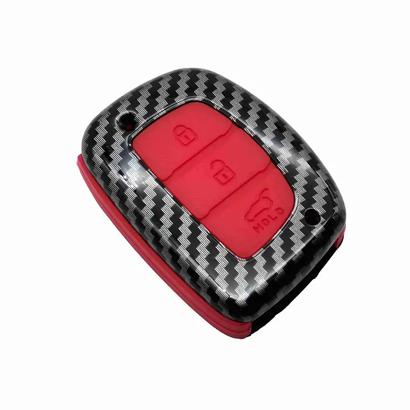 Hyundai Tucson Plastic Protection Key Cover Carbon Fiber 2020 - 2024 - With Red Pvc 3 Buttons Full Cover Remote Case Keyless Protector Jacket 2