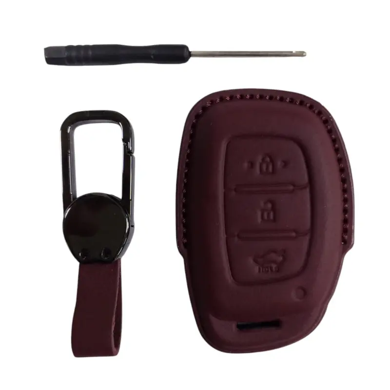 Hyundai Tucson Tpu Key Cover Maroon 2020 - 2024 - - Leather Texture 1