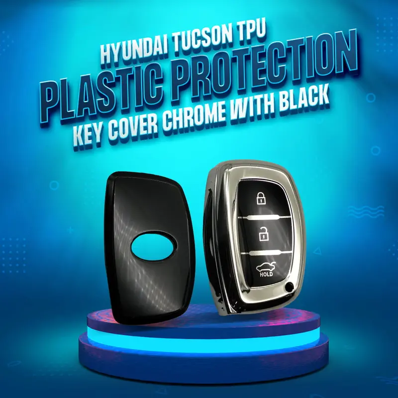 Hyundai Tucson Tpu Plastic Key Cover Chrome - With Black 3 Buttons 2020 - 2024 1