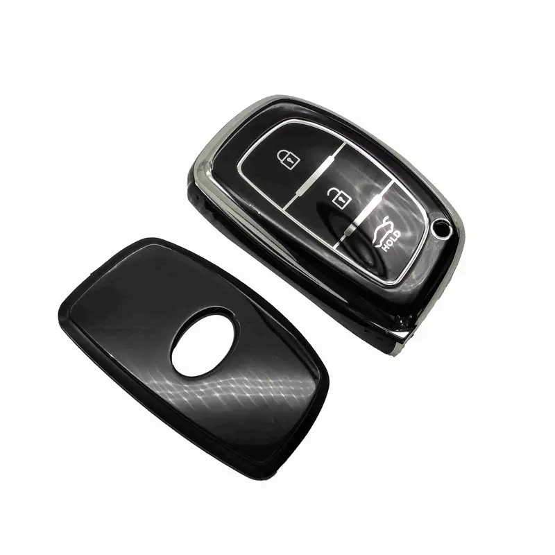 Hyundai Tucson Tpu Plastic Protection Key Cover Black With Chrome 2020 - 2024 2