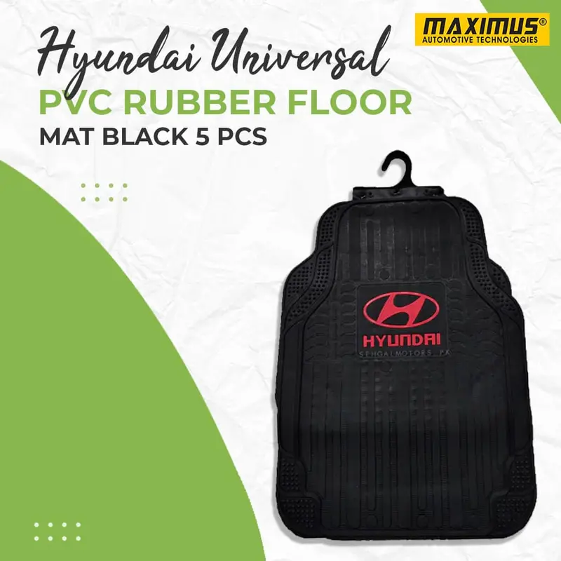 Hyundai Universal Pvc Rubber Floor Mat Black Mix Design 5 Pcs - Foot Mat For Car 1