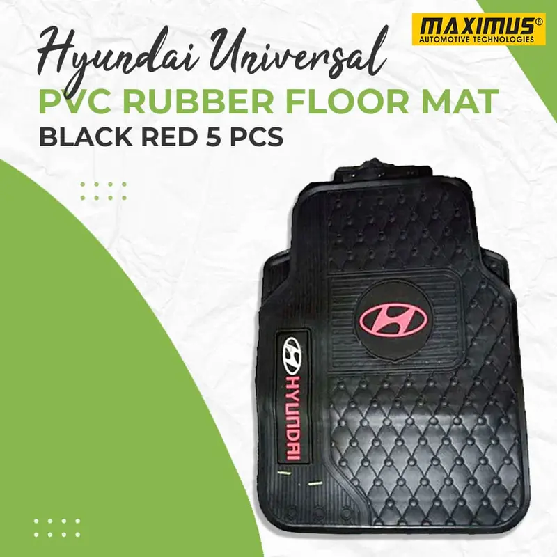Hyundai Universal Pvc Rubber Floor Mat Black Red Mix Design 5 Pcs - Foot Mat For Car 1