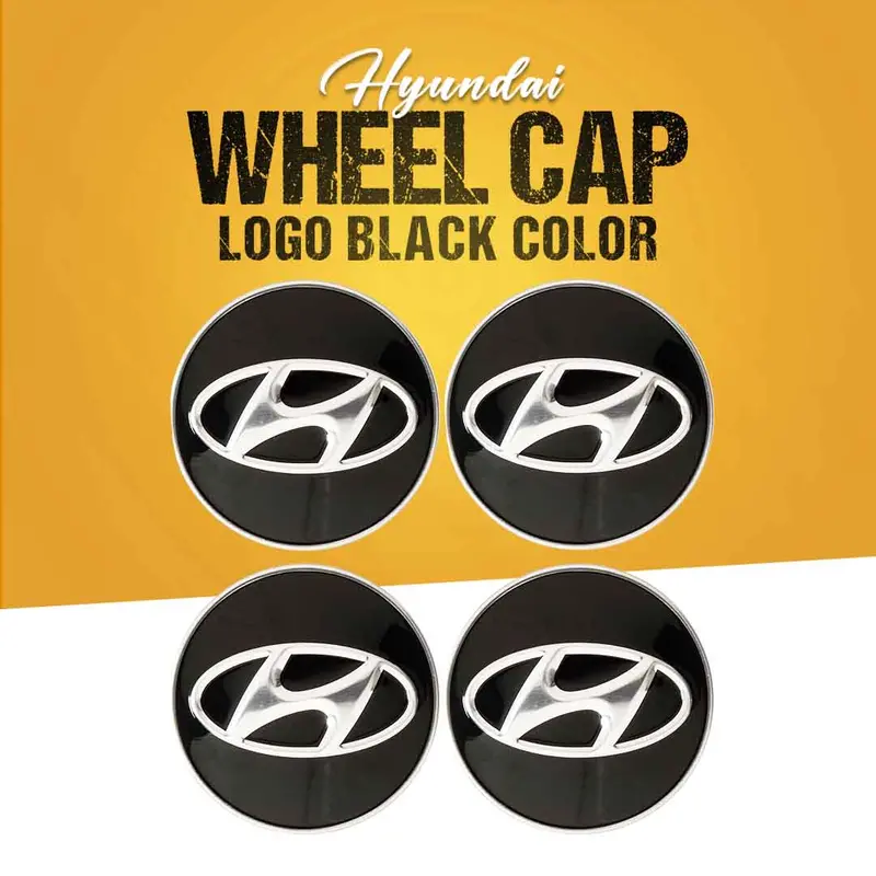 Hyundai Wheel Cap Logo Black Color Center Hub Badge Sticker - 4 Pcs 1