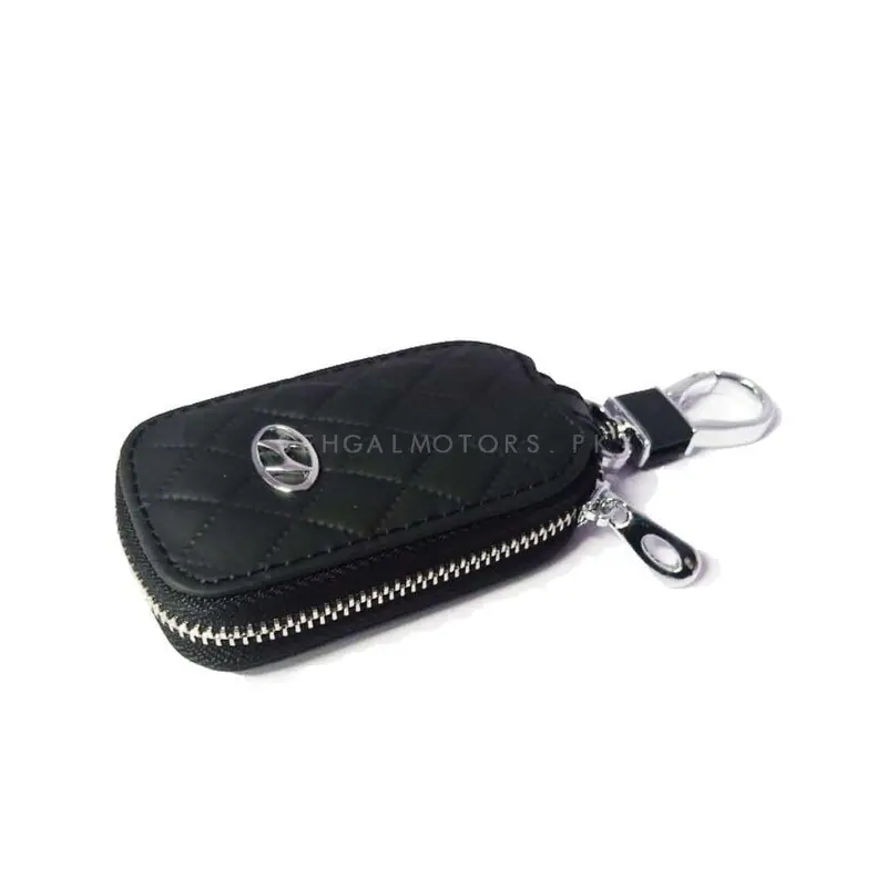 Hyundai Zipper 7D Style Key Cover Pouch Black With Keychain Ring 2
