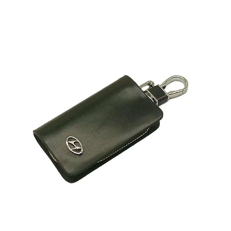 Hyundai Zipper Glossy Leather Key Cover Pouch Black With Keychain Ring 2