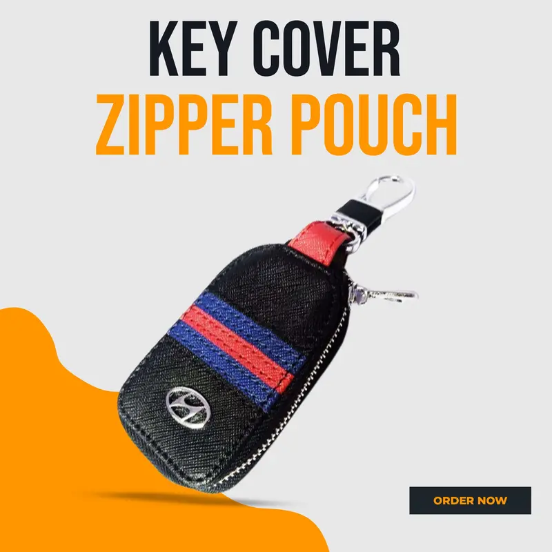 Hyundai Zipper Jeans Key Cover Pouch Black With Red Blue Strip 1