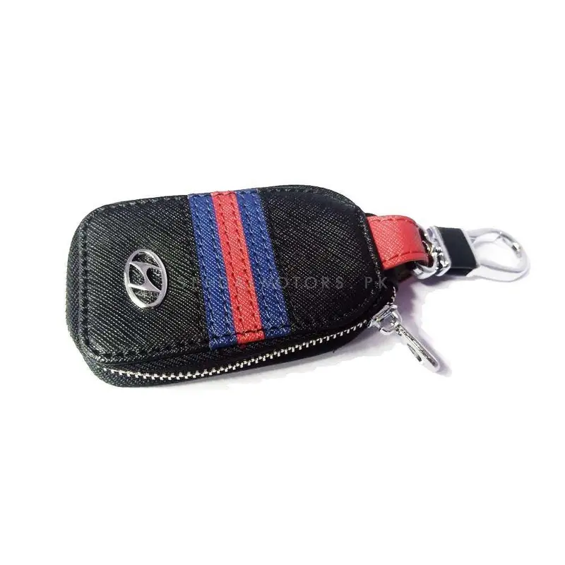 Hyundai Zipper Jeans Key Cover Pouch Black With Red Blue Strip 2
