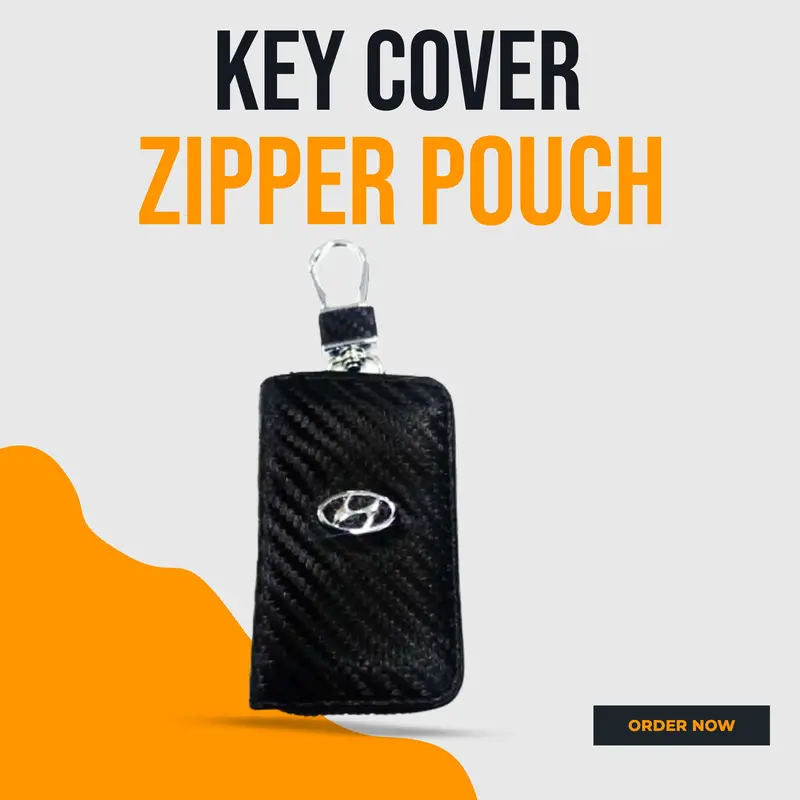 Hyundai Zipper Key Cover Pouch Carbon Fiber With Keychain Ring 1