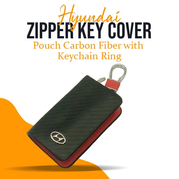 Hyundai Zipper Key Cover Pouch Carbon Fiber With Keychain Ring 1