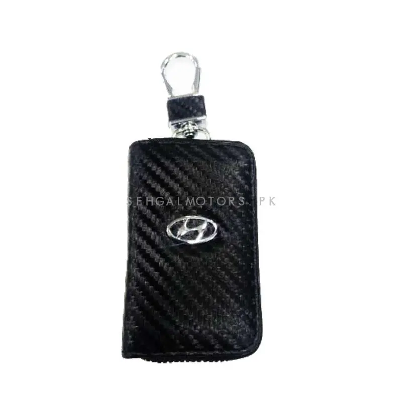 Hyundai Zipper Key Cover Pouch Carbon Fiber With Keychain Ring 2