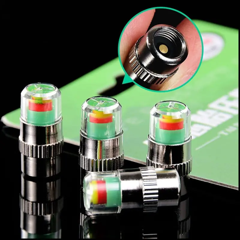 Indication Tyre Air Pressure Alert Warning Monitor Valve Nozzle Cap - - Warning Monitor 4 Pcs 1