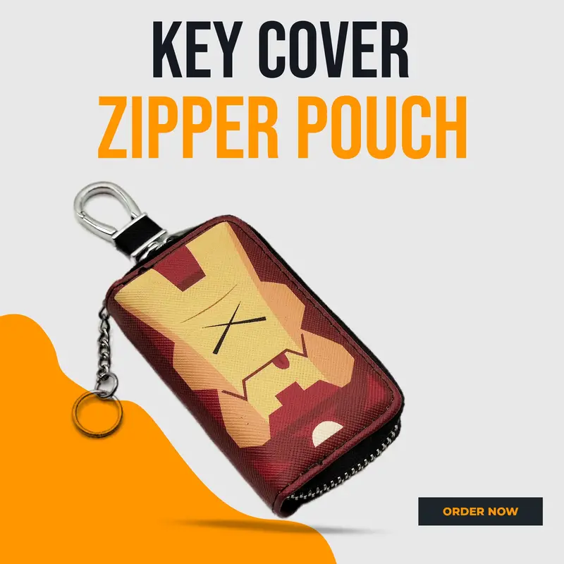 Iron Man Zipper Matte Leather Key Cover Pouch With Keychain Ring 1