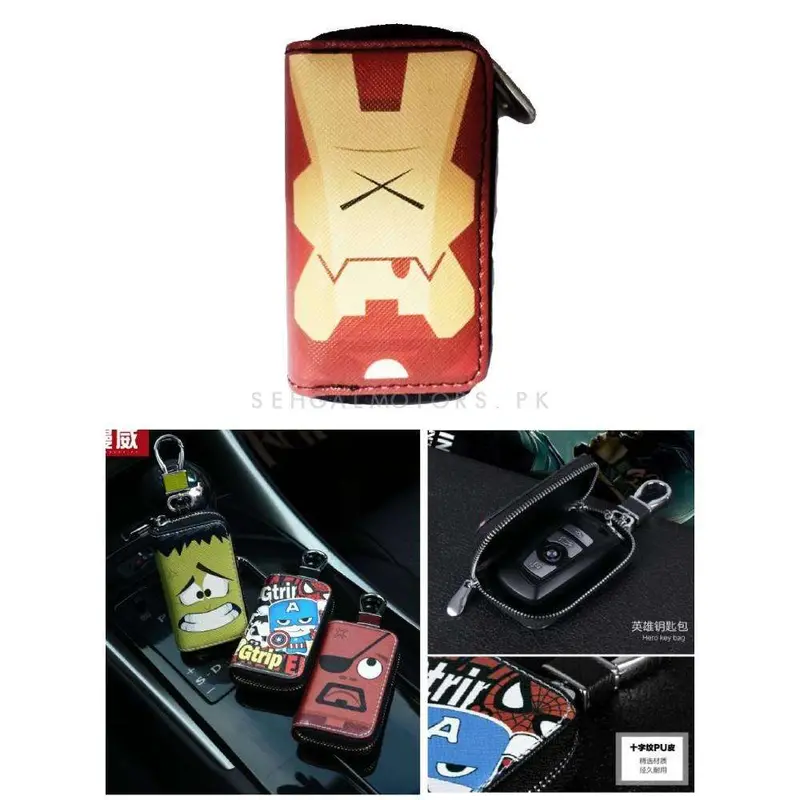 Iron Man Zipper Matte Leather Key Cover Pouch With Keychain Ring 2