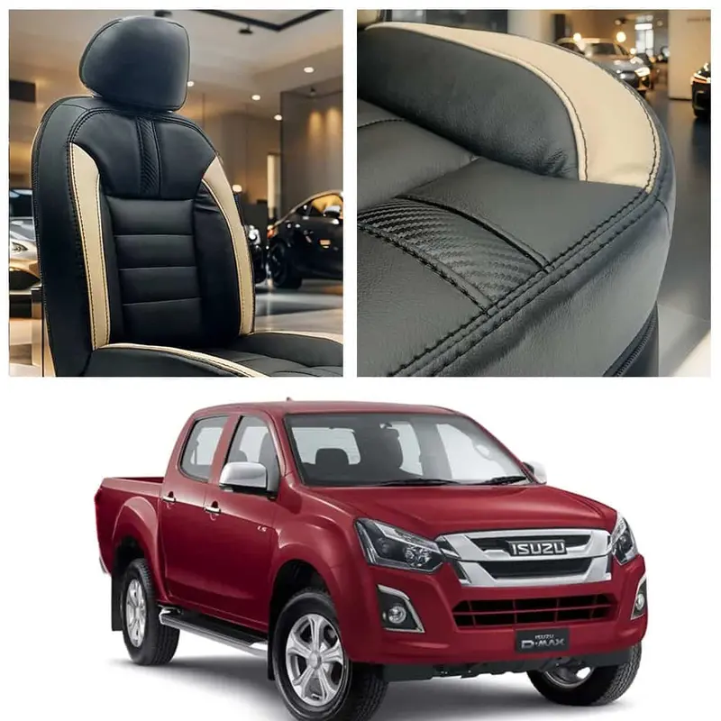 Isuzu D-Max Hockey Design Black Beige Seat Covers 2018 - 2021 1