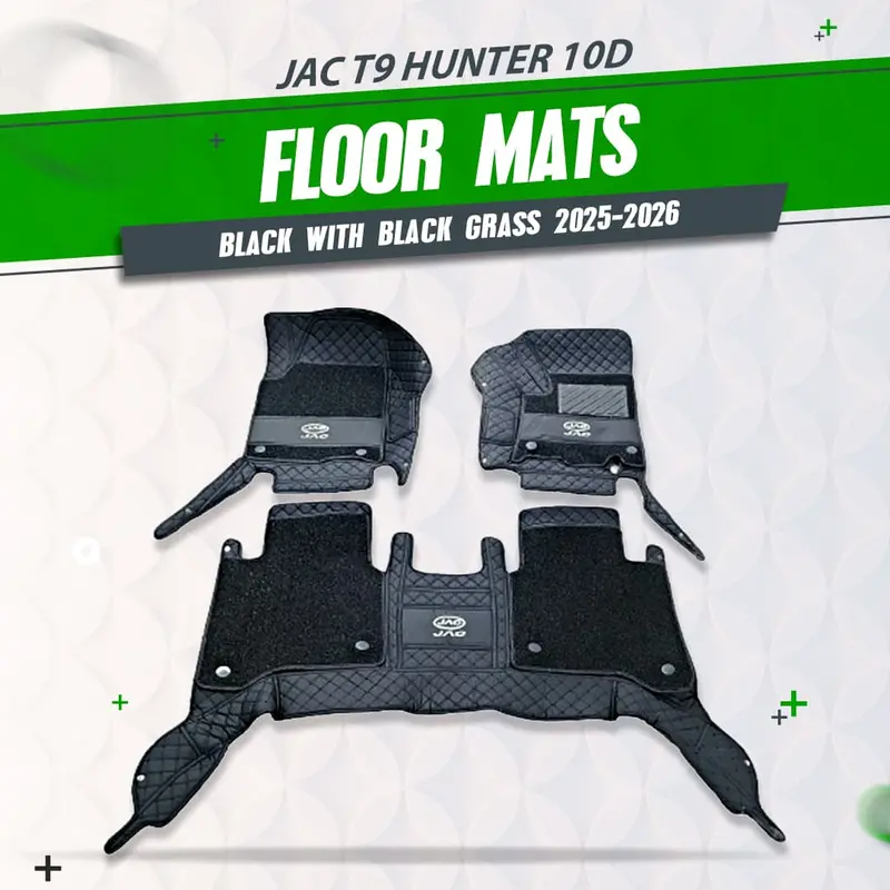 Jac T9 Hunter 10D Floor Mats - Black With Black Grass 3 Pcs 2025 - 2026 1