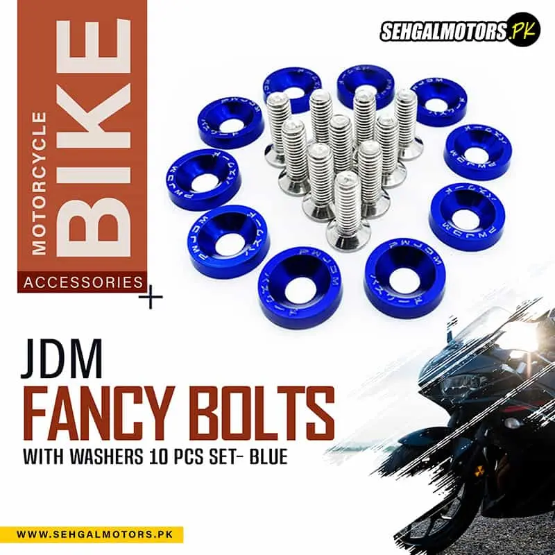 Jdm Fancy Bolts With Washers For Motorcycle Bike And Cars 10 Pcs Set- Blue 1