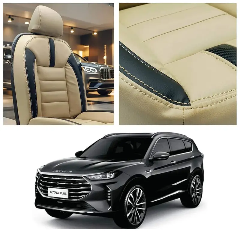 Jetour X70 Plus Hockey Design Beige Black Seat Covers 2025 - 2026 1