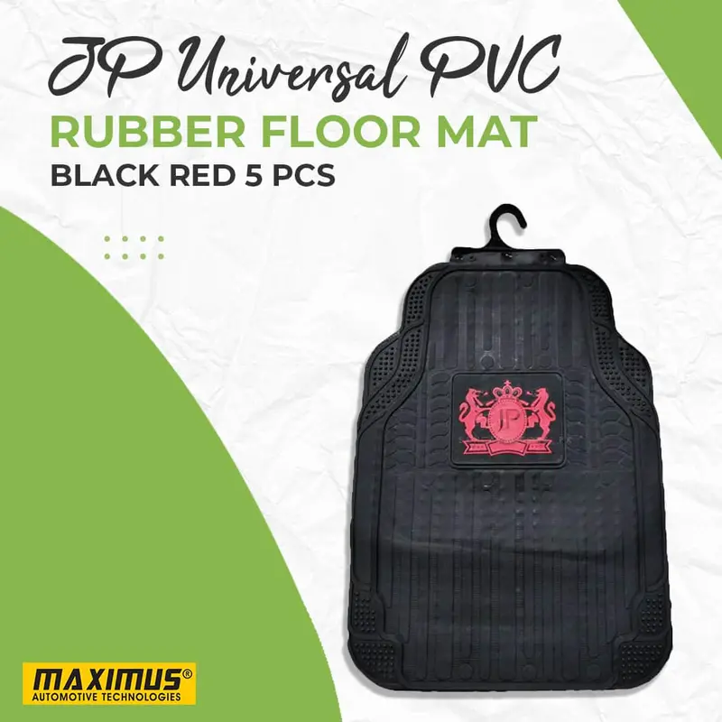 Jp Universal Pvc Rubber Floor Mat Black Red Mix Design 5 Pcs - Foot Mat For Car 1