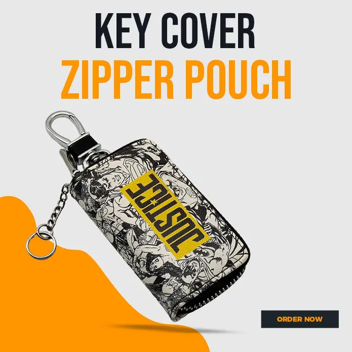 Justice Zipper Matte Leather Key Cover Pouch With Keychain Ring 1