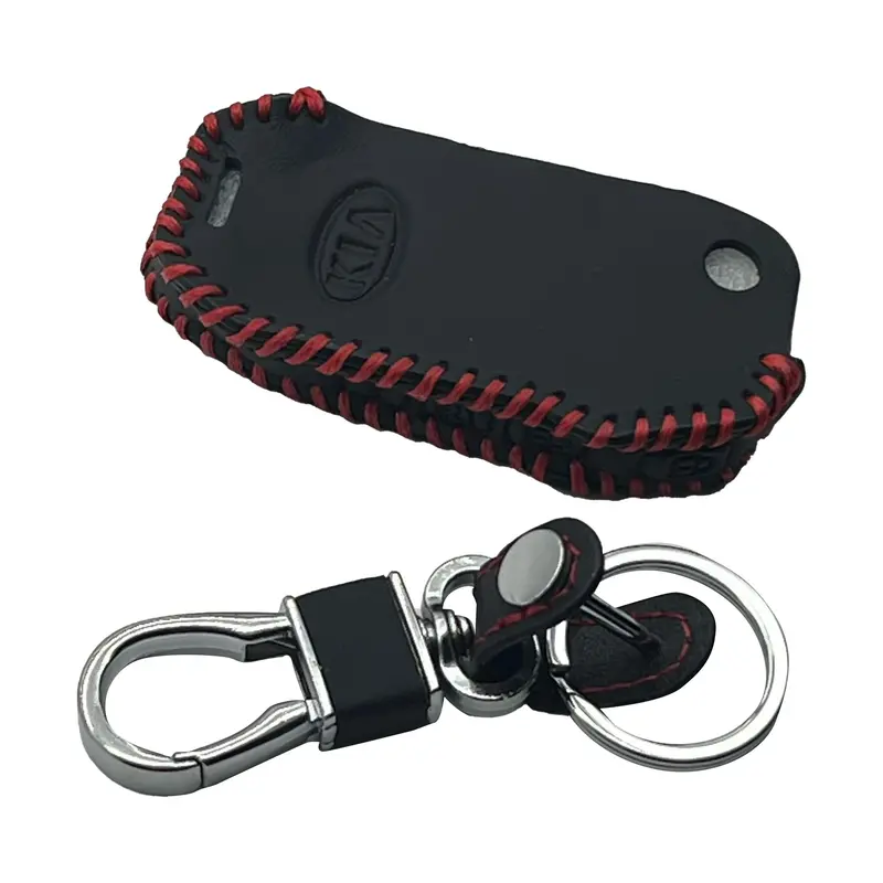 Kia Alpha Jack Knife Leather Key Cover 4 Buttons 2019 - 2025 - With Key Chain Ring Black 2