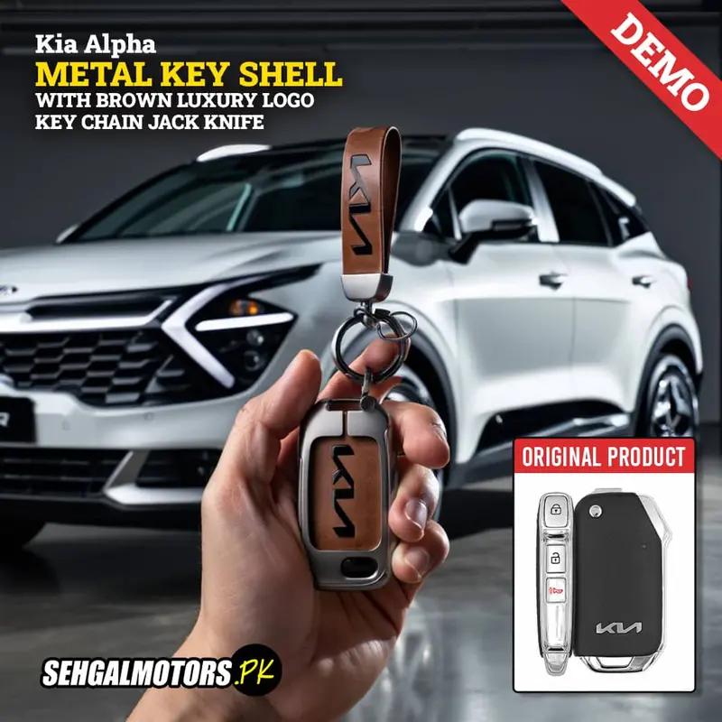 Kia Alpha Jack Knife Metal Key Shell Case Cover Brown With Logo 2019 - 2025 - Key Chain - Replacement Casing 1