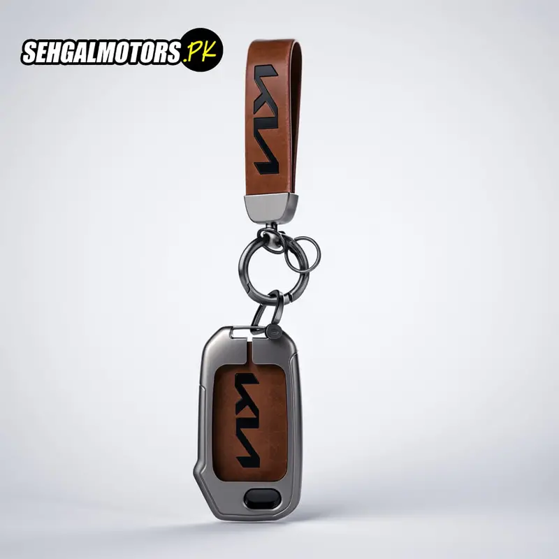 Kia Alpha Jack Knife Metal Key Shell Case Cover Brown With Logo 2019 - 2025 - Key Chain - Replacement Casing 2