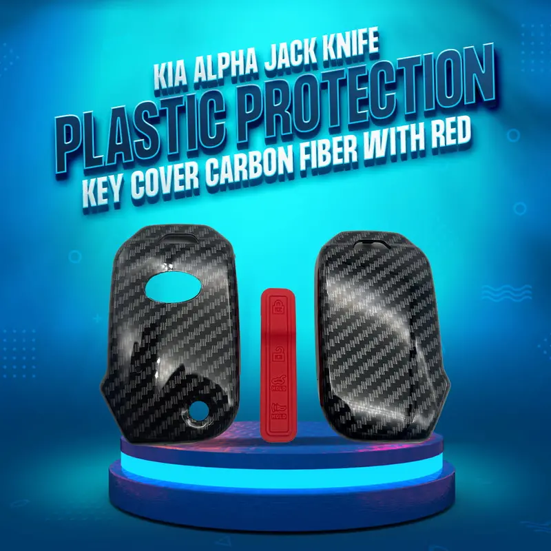 Kia Alpha Jack Knife Plastic Key Cover 4 Buttons 2019 - 2025 - - Carbon Fiber With Red 1