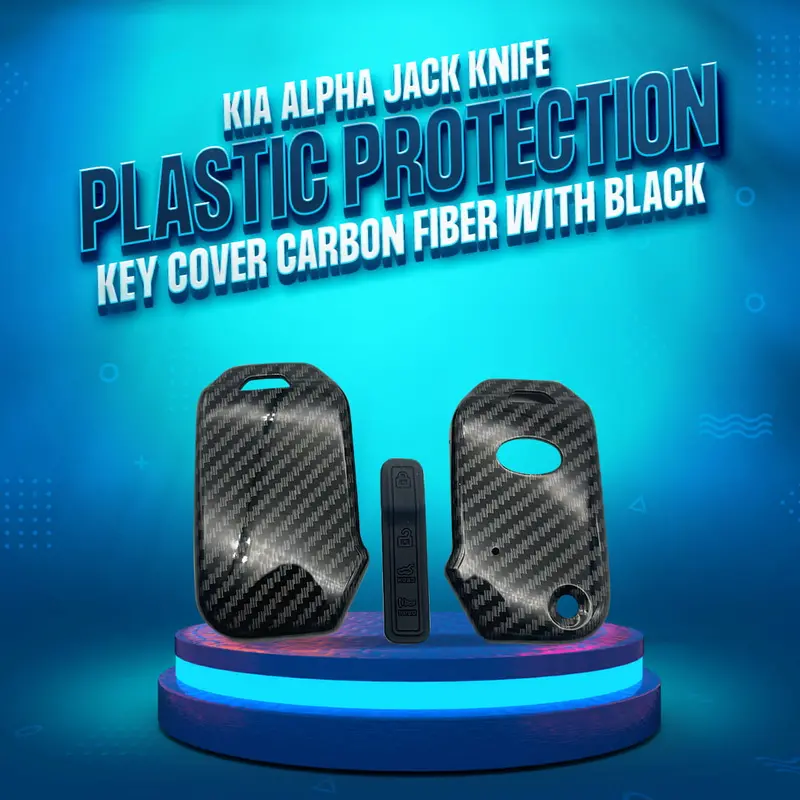 Kia Alpha Jack Knife Plastic Protection Key Cover 4 Buttons 2019 - 2025 - Carbon Fiber With Black Pvc 1