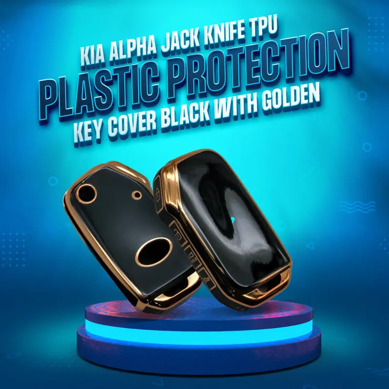 Kia Alpha Jack Knife Tpu Key Cover 4 Buttons 2019 - 2025 - Black & Golden 1