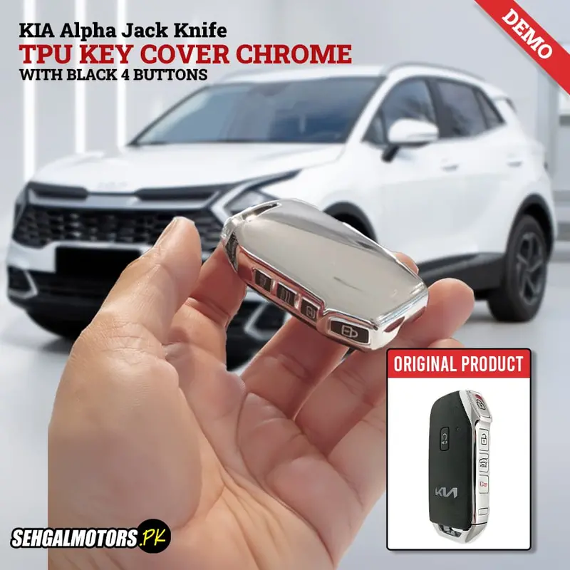 Kia Alpha Jack Knife Tpu Key Cover Chrome With Black 4 Buttons 2019 - 2025 1