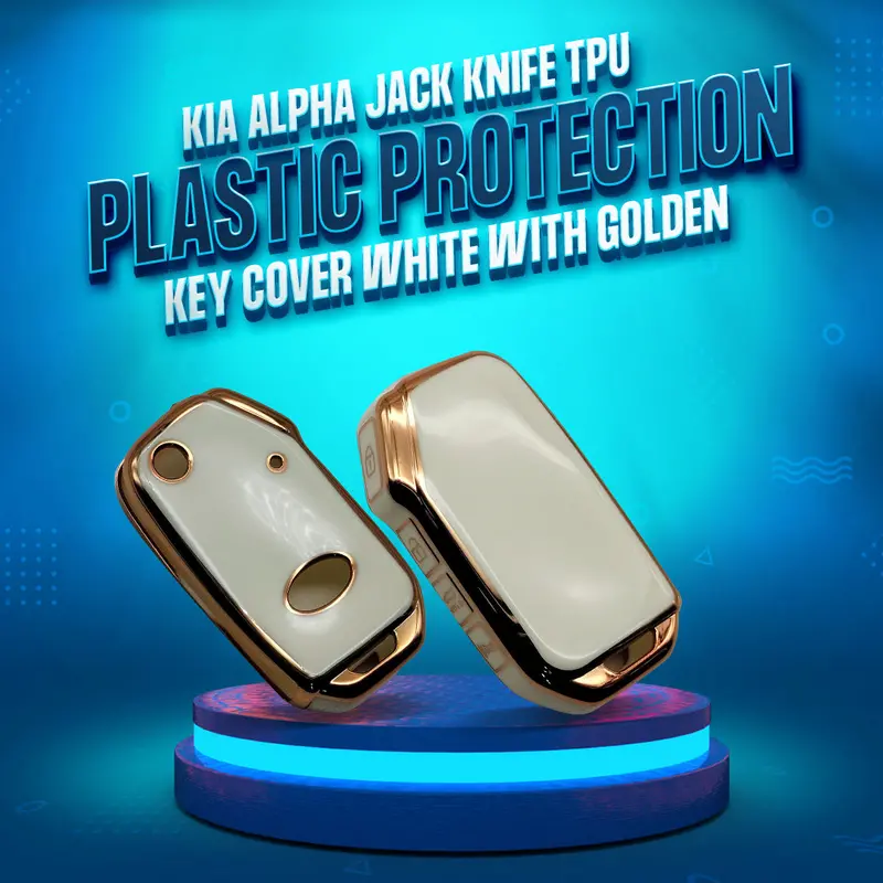 Kia Alpha Jack Knife Tpu Key Cover White & Golden 4 Buttons 2019 - 2025 1