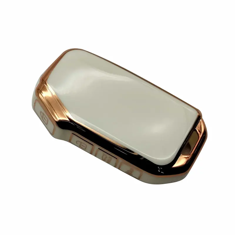 Kia Alpha Jack Knife Tpu Key Cover White & Golden 4 Buttons 2019 - 2025 2