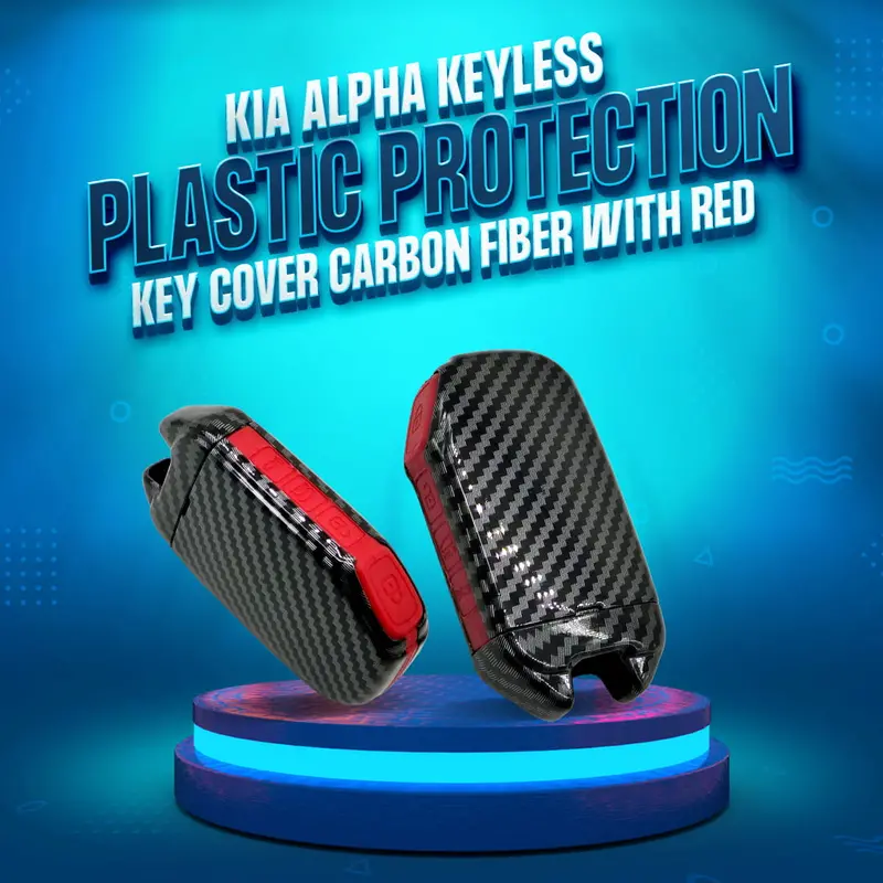 Kia Alpha Keyless Plastic Protection Key Cover 4 Buttons 2019 - 2025 - Carbon Fiber With Red Pvc 1