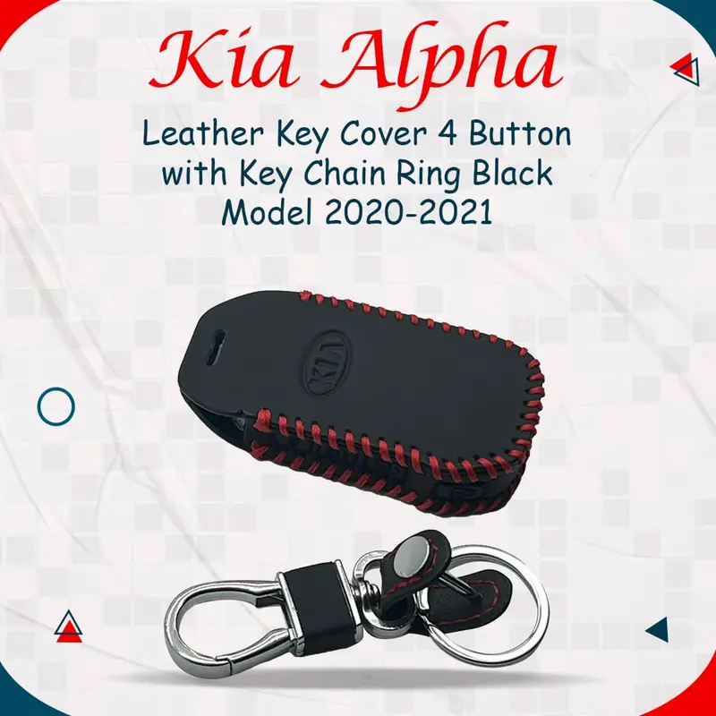 Kia Alpha Leather Key Cover 4 Buttons 2019 - 2025 - With Key Chain Ring Black 1