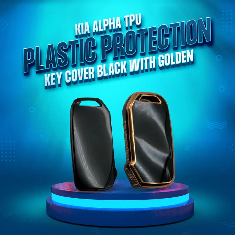 Kia  Alpha Tpu Plastic Key Cover Black With Golden 4 Buttons 2019 - 2025 1