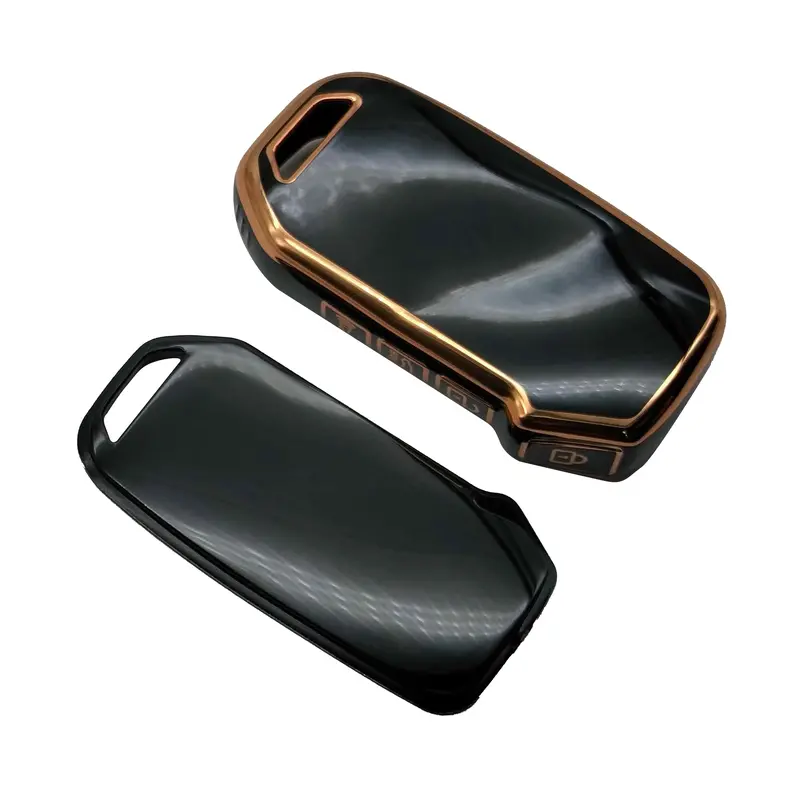 Kia Alpha Tpu Plastic Key Cover Black With Golden 4 Buttons 2019 - 2025 2