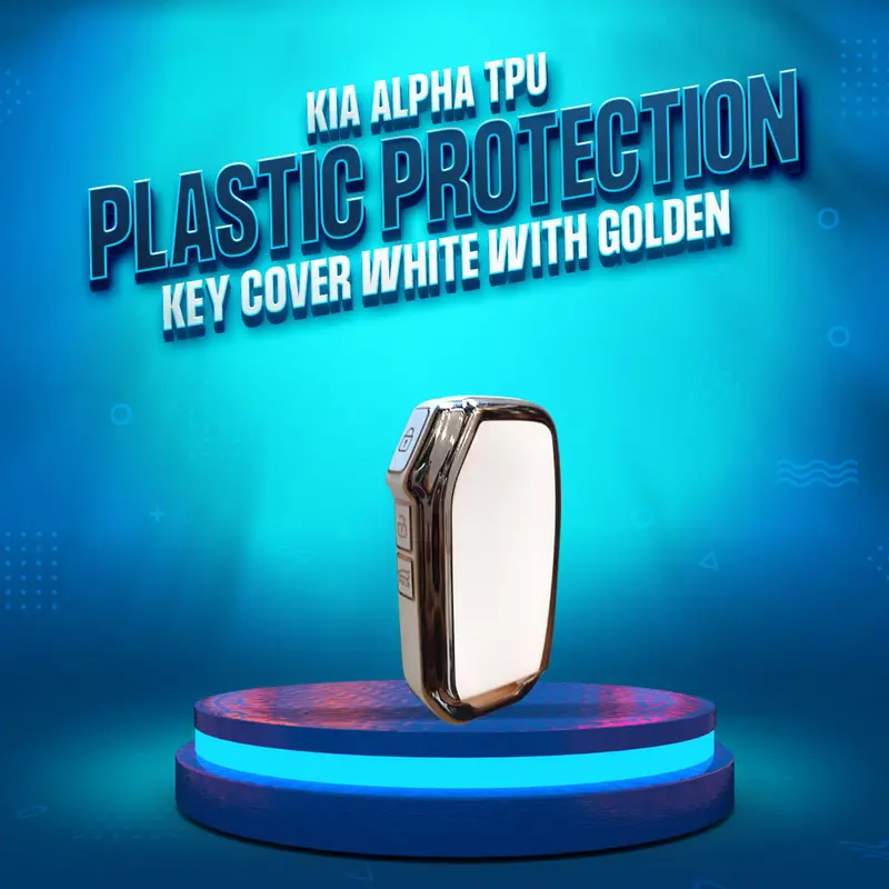 Kia Alpha Tpu Plastic Protection Key Cover 3 Buttons 2019 - 2025 - -  White With Golden 1