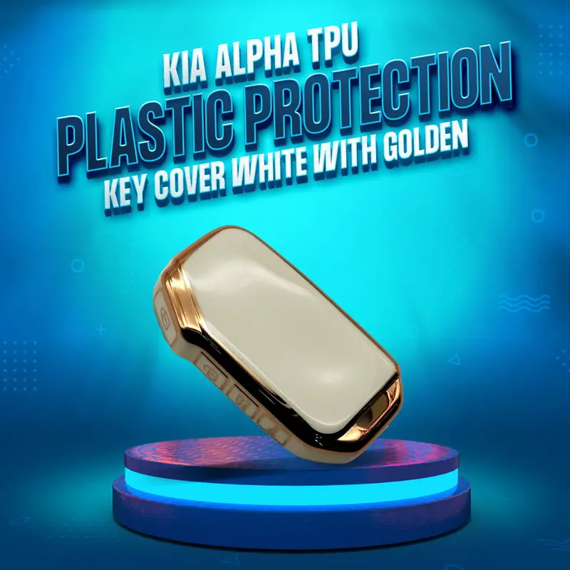Kia Alpha Tpu Plastic Protection Key Cover White With Golden 4 Buttons 2019 - 2025 1