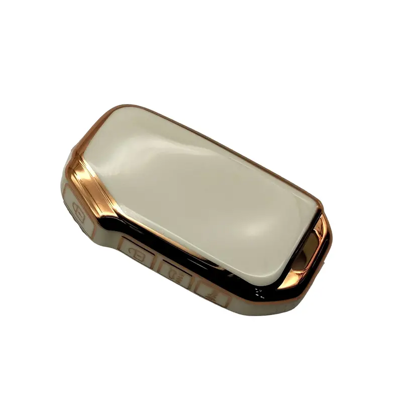 Kia Alpha Tpu Plastic Protection Key Cover White With Golden 4 Buttons 2019 - 2025 2