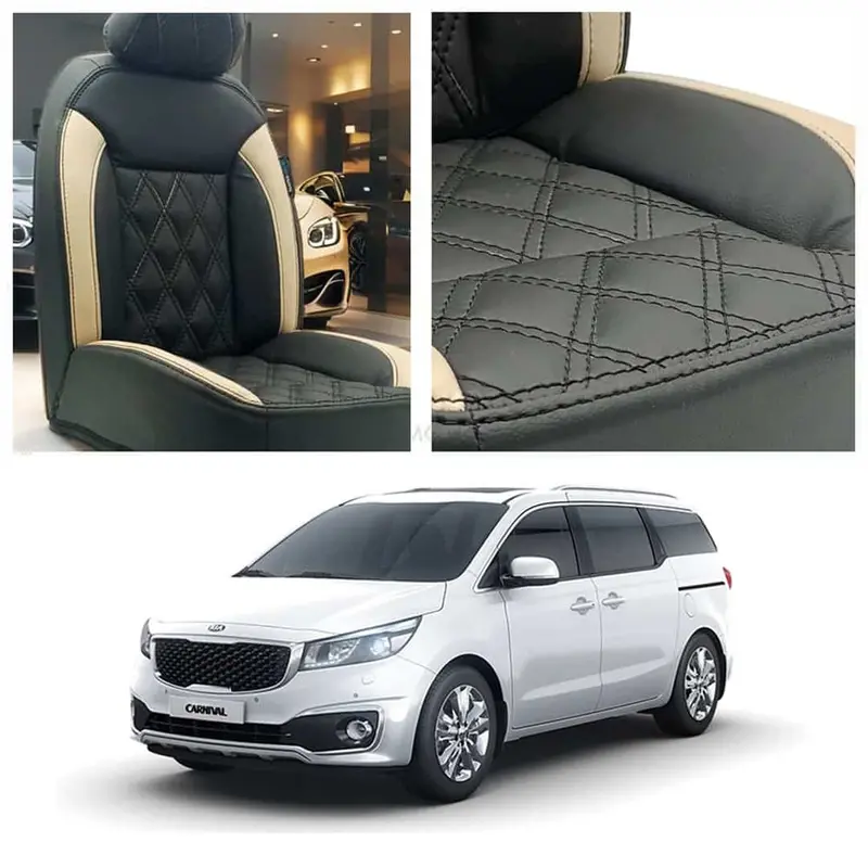 Kia Grand Carnival Diamond Cut Black Beige Seat Covers 2019 - 2025 1