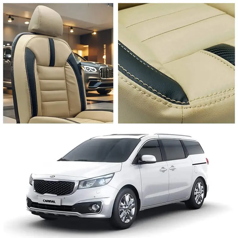Kia Grand Carnival Hockey Design Beige Black Seat Covers 2019 - 2025 1
