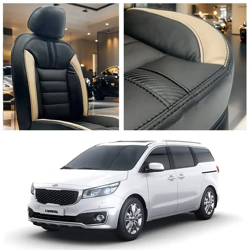 Kia Grand Carnival Hockey Design Black Beige Seat Covers 2019 - 2025 1