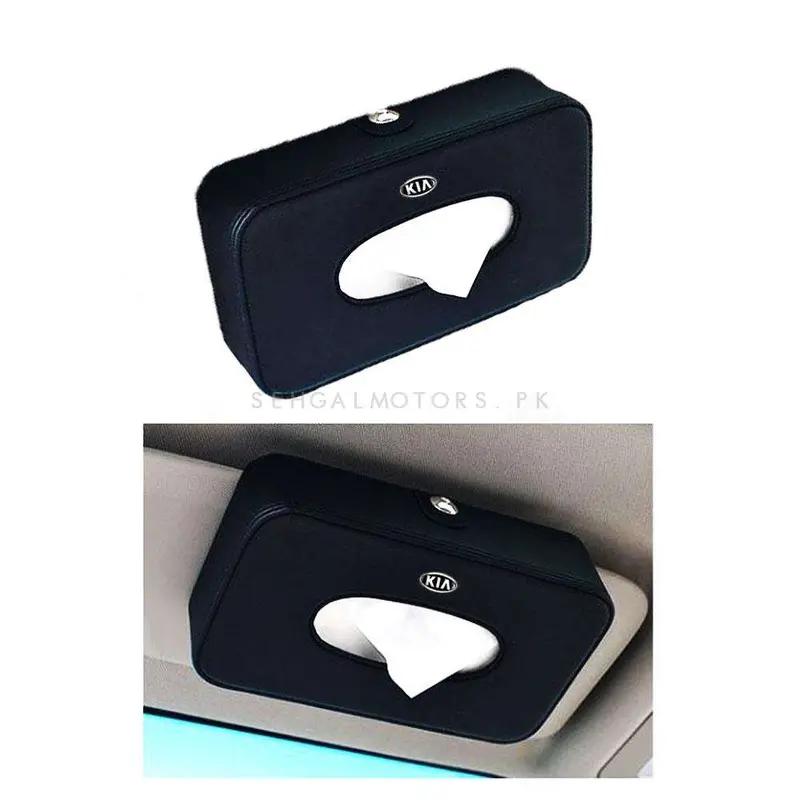 Kia Leather Car Sun Visor / Sunshade Tissue Holder Case Box - Black 2