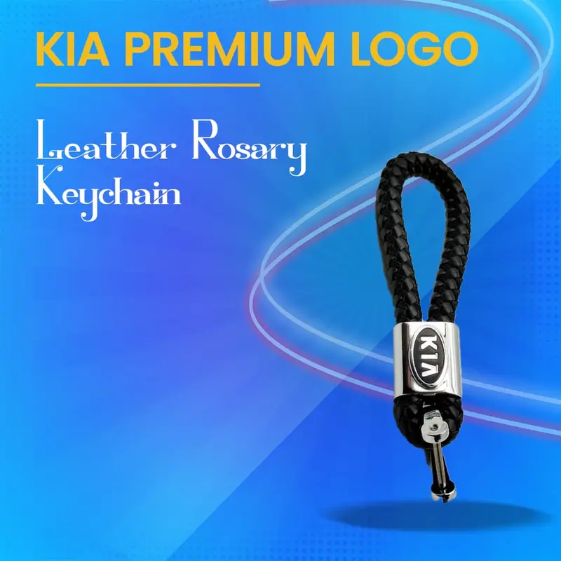 Kia Logo Black Premium Braided Leather Keychain Keyring 1