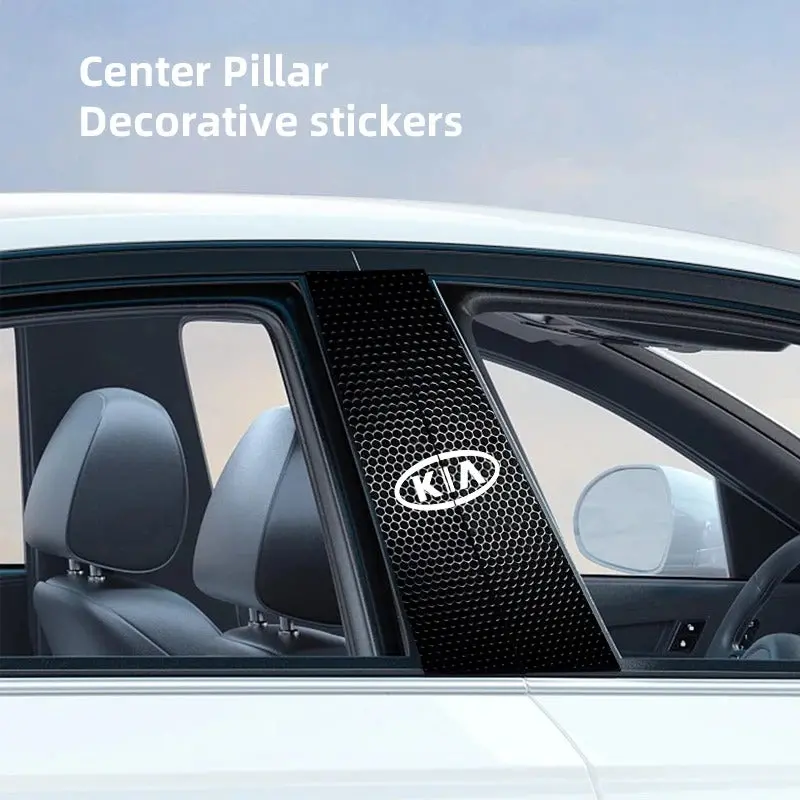 Kia Logo Car Center Column Pillar Decorative Sticker Black Carbon Fiber Pair 1